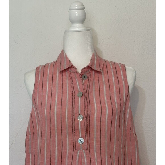 J. jill Love Linen Women Size S Striped Sleeveless Popover Collared Top Timeless - Picture 2 of 9